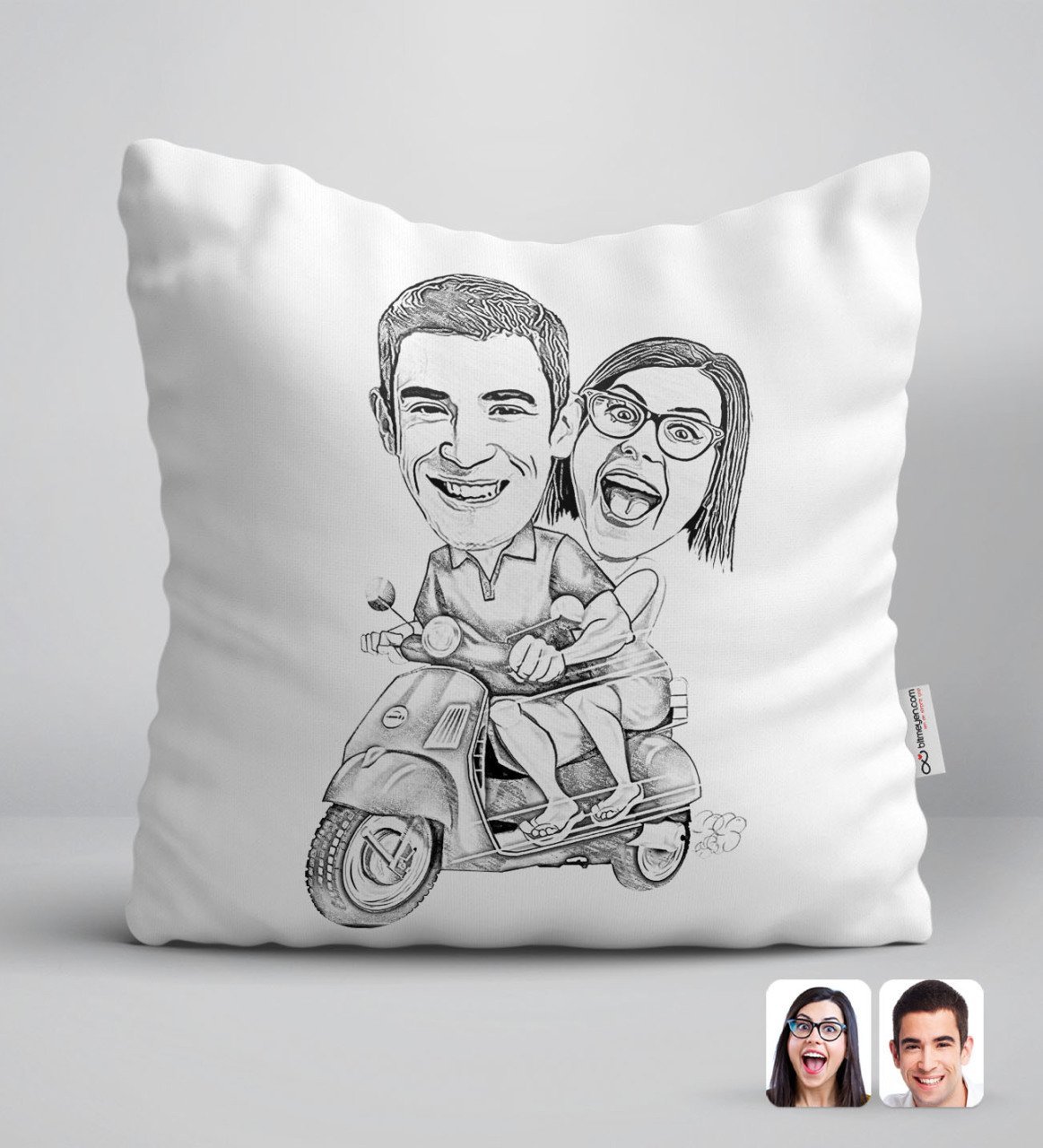 Kişiye Özel Karakalem Sevgililer Karikatürlü Beyaz Yastık-10