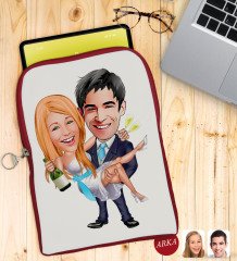 Kişiye Özel Evleniyoruz Karikatürlü Taşınabilir Koruyucu Tablet Kılıfı & Organizer Çanta - Kırmızı-4