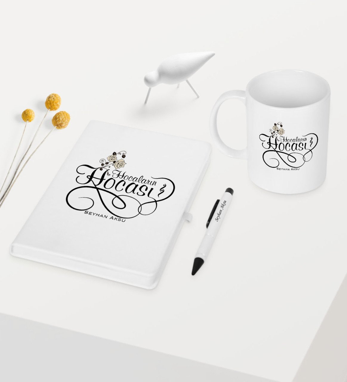 Kişiye Özel Hocaların Hocası Temalı Beyaz Defter Kalem Kupa Seti - 3