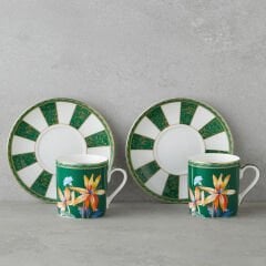 BK Gift Emberlyn New Bone China 4 Parça 2 Kişilik Kahve Fincan Takımı 90 ml Yeşil – Şık Sunum Fincan Seti