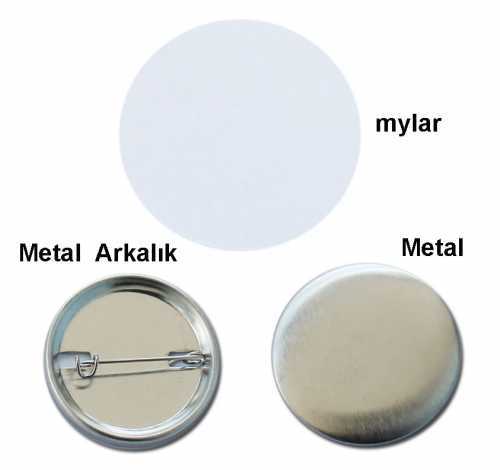 Rozet İğneli 58 mm Metal Arkalıklı  (100 adet)