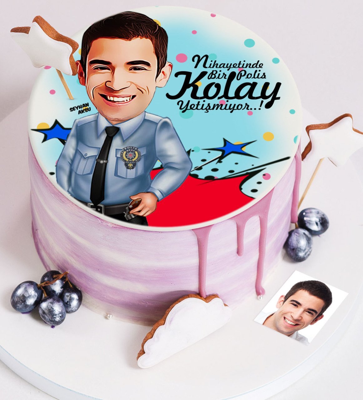 Kişiye Özel Bay Polis Karikatür Baskılı Yaş Pasta İçin Yenilebilir Şekerli Kağıt - 1