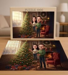 BK Gift Kişiye Özel Sevgili Yılbaşı Karikatür Tasarımlı 1000 Parça Profesyonel Puzzle-7, 1000 Puzzle, Yeni Yıl Hediyesi, Yılbaşı Hediyesi