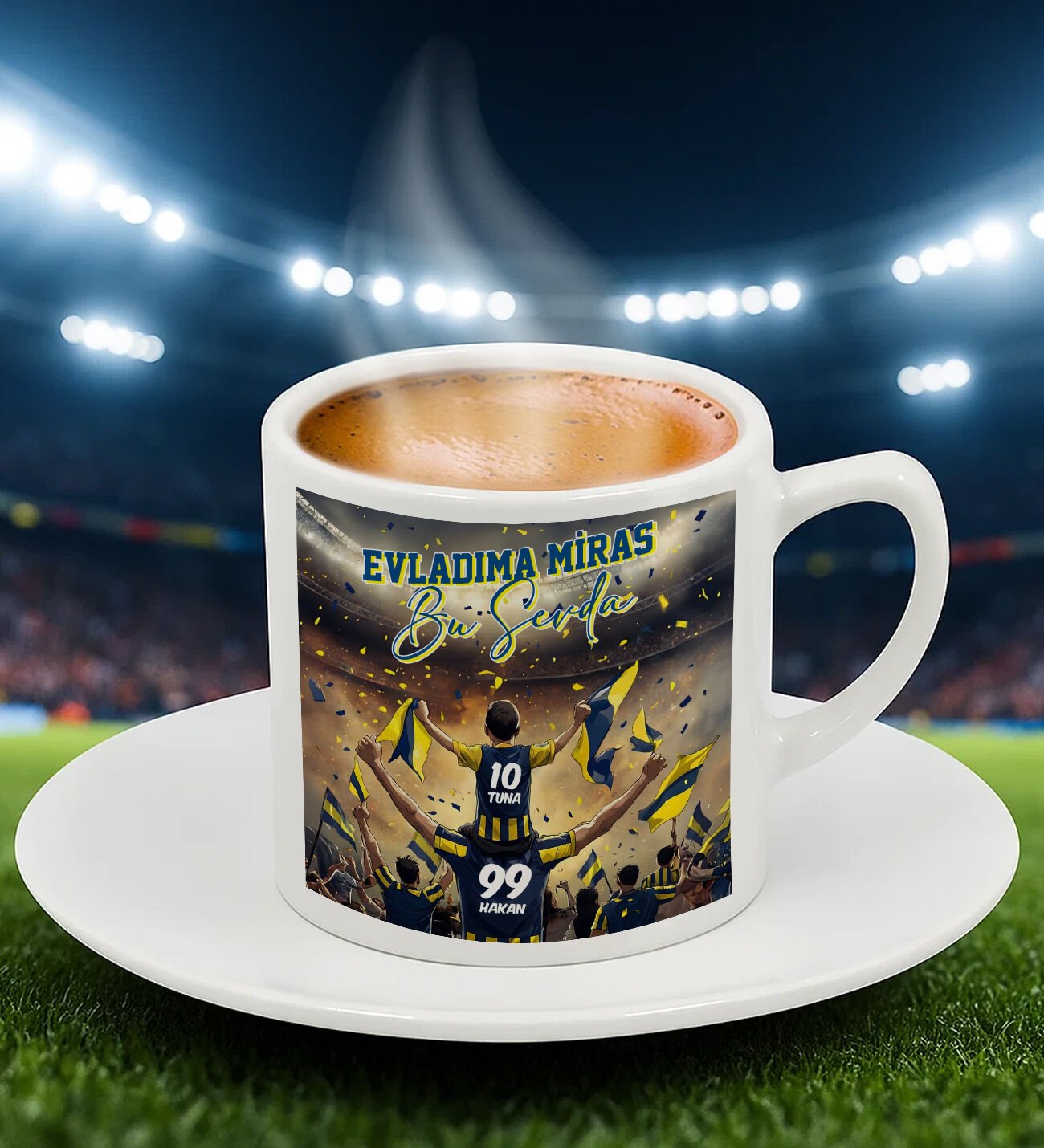 BK Gift Kişiye Özel İsimli Baba-Oğul Sarı Lacivert Evladıma Miras Bu Sevda Türk Kahvesi Fincanı-3, Doğum Günü Hediyesi, Taraftar Hediyesi