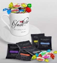 Kişiye Özel Mânâ Efsunkâr Türk Kahvesi Fincanı Selamlique Karışık Türk Kahvesi ve Haribo Şeker Hediye Seti