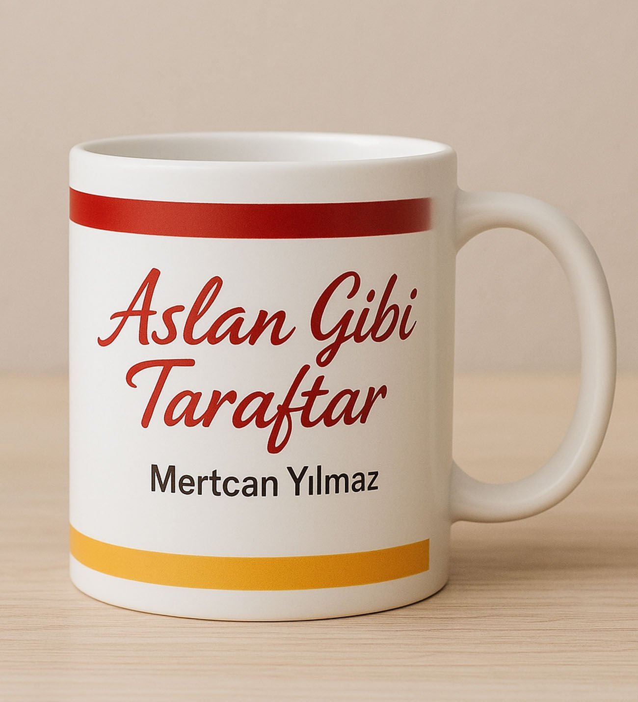 BK Gift Kişiye Özel Sarı Kırmızı Aslan Gibi Taraftar Tasarımlı Beyaz Kupa Bardak-1, Taraftar Hediyesi, Doğum Günü Hediyesi, Arkadaşa Hediye