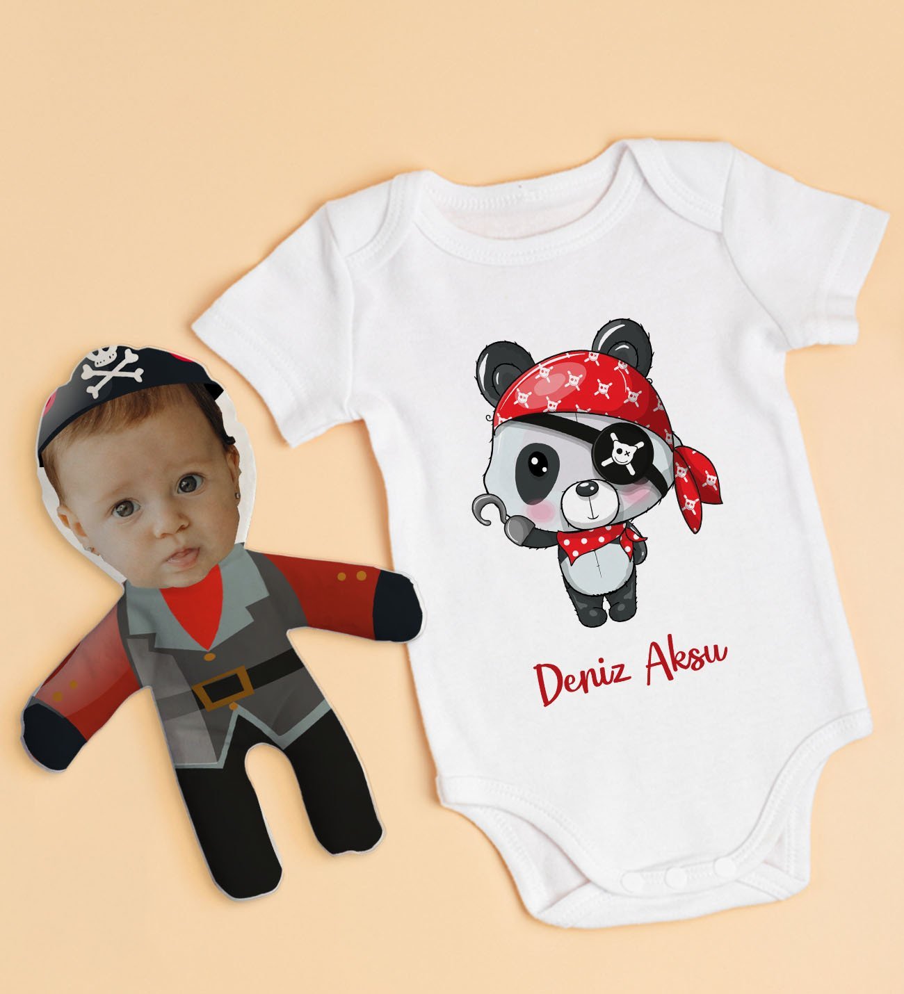 BK Kids Kişiye Özel Fotoğraflı Bebek Yastık ve Bebek Body Zıbın Hediye Seti - Model 31