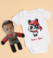 BK Kids Kişiye Özel Fotoğraflı Bebek Yastık ve Bebek Body Zıbın Hediye Seti - Model 31