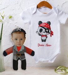 BK Kids Kişiye Özel Fotoğraflı Bebek Yastık ve Bebek Body Zıbın Hediye Seti - Model 31