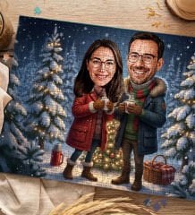 BK Gift Kişiye Özel Sevgili Yılbaşı Karikatür Tasarımlı 1000 Parça Profesyonel Puzzle-8, 1000 Puzzle, Yeni Yıl Hediyesi, Yılbaşı Hediyesi