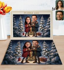 BK Gift Kişiye Özel Sevgili Yılbaşı Karikatür Tasarımlı 1000 Parça Profesyonel Puzzle-8, 1000 Puzzle, Yeni Yıl Hediyesi, Yılbaşı Hediyesi