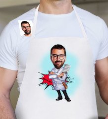 Kişiye Özel Bay Kasap Karikatür Beyaz Mutfak Önlüğü - 1