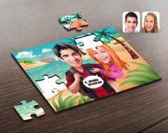 Kişiye Özel Sevgililer Karikatürlü Ahşap Puzzle-91