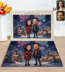 BK Gift Kişiye Özel Sevgili Yılbaşı Karikatür Tasarımlı 1000 Parça Profesyonel Puzzle-9, 1000 Puzzle, Yeni Yıl Hediyesi, Yılbaşı Hediyesi