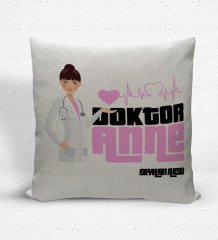 Kişiye Özel Doktor Anne Dekoratif Keten Yastık
