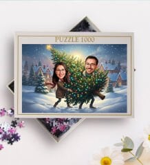 BK Gift Kişiye Özel Sevgili Yılbaşı Karikatür Tasarımlı 1000 Parça Profesyonel Puzzle-10, 1000 Puzzle, Yeni Yıl Hediyesi, Yılbaşı Hediyesi