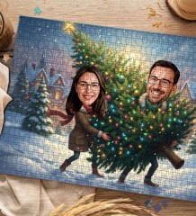 BK Gift Kişiye Özel Sevgili Yılbaşı Karikatür Tasarımlı 1000 Parça Profesyonel Puzzle-10, 1000 Puzzle, Yeni Yıl Hediyesi, Yılbaşı Hediyesi