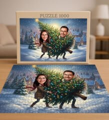 BK Gift Kişiye Özel Sevgili Yılbaşı Karikatür Tasarımlı 1000 Parça Profesyonel Puzzle-10, 1000 Puzzle, Yeni Yıl Hediyesi, Yılbaşı Hediyesi
