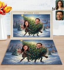 BK Gift Kişiye Özel Sevgili Yılbaşı Karikatür Tasarımlı 1000 Parça Profesyonel Puzzle-10, 1000 Puzzle, Yeni Yıl Hediyesi, Yılbaşı Hediyesi