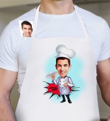 Kişiye Özel Bay Pizza Şefi Karikatür Beyaz Mutfak Önlüğü - 1