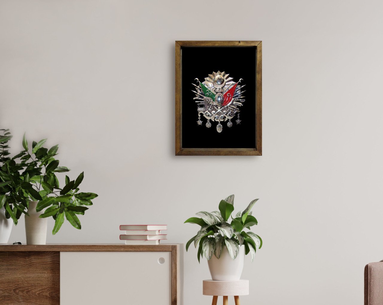 BK Home Osmanlı Arması Tasarımlı Doğal Masif Ahşap Çerçeveli Tablo 45x65cm-2