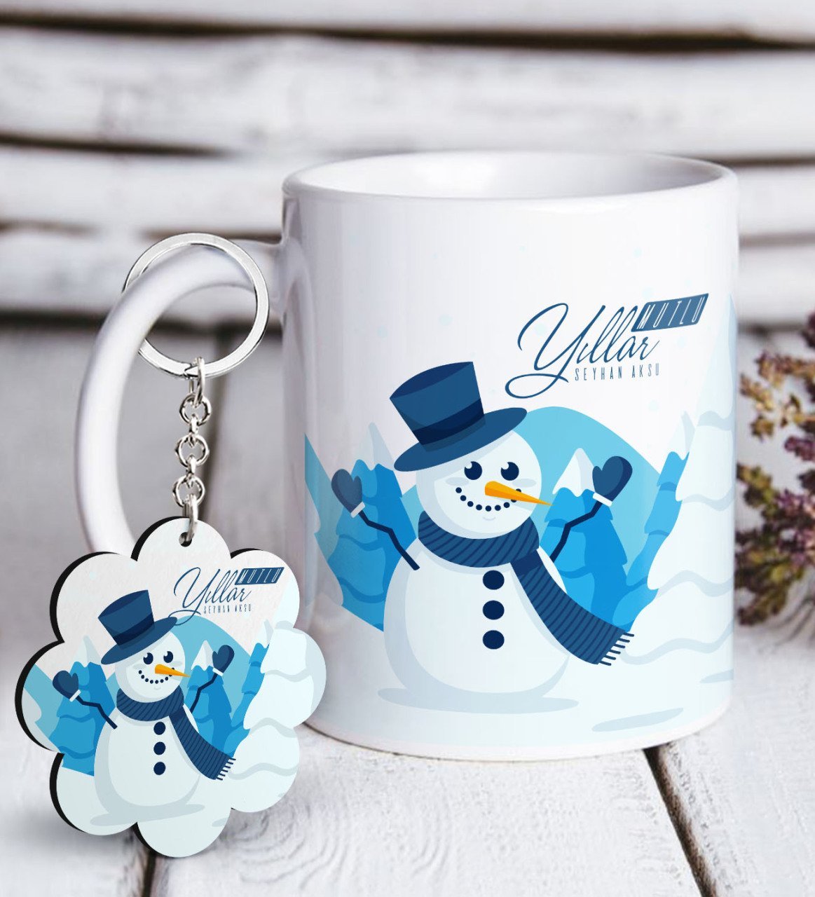 Kişiye Özel Yılbaşı Mutlu Yıllar Beyaz Kupa ve Anahtarlık Hediye Seti-21