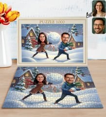 BK Gift Kişiye Özel Sevgili Yılbaşı Karikatür Tasarımlı 1000 Parça Profesyonel Puzzle-12, 1000 Puzzle, Yeni Yıl Hediyesi, Yılbaşı Hediyesi