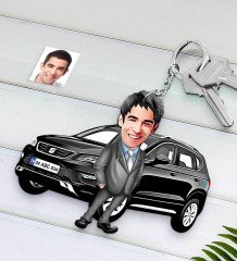 Kişiye Özel Erkek Seat Ateca Figürlü Plakalı Ahşap Karikatür Anahtarlık-2