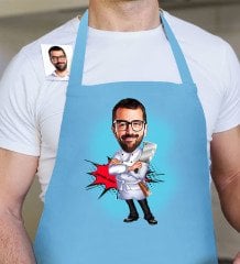 Kişiye Özel Bay Kasap Karikatür Mavi Mutfak Önlüğü - 1