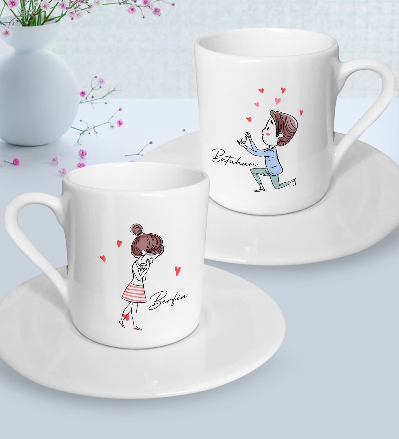 BK Gift Kişiye Özel Sevgililer Temalı 2’li Türk Kahvesi Fincanı, Sevgililer Günü Hediyesi, Sevgiliye Hediye, Ev Hediyesi-8
