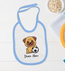 BK Kids Kişiye Özel Futbol Tasarımlı Mavi Bebek Body Zıbın ve Mama Önlüğü Hediye Seti-2