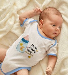 BK Kids Bana Sütümü Verin Tasarımlı Mavi Bebek Body Zıbın-1