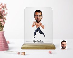 Kişiye Özel Bruce Lee Karikatürlü Ahşap Standlı Çerçeve