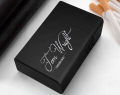 BK Gift Kişiye Özel İsimli Tarihli Siyah Metal Sigara Tabakası-8, Arkadaşa Hediye, Babaya Hediye, Metal Sigara Kutusu