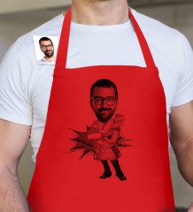 Kişiye Özel Bay Kasap Karikatür Kırmızı Mutfak Önlüğü - 1