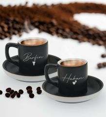 BK Gift Sevgililere Özel İsimli Siyah Renk İkili Türk Kahvesi Fincanı-10, Sevgiliye Hediye, Sevgililer Günü, Yıl Dönümü Hediyesi