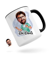 Kişiye Özel Erkek Cerrah Karikatürlü Siyah Kupa Bardak-1