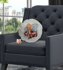 Kişiye Özel İsimli Kadın Patron Karikatürlü Yuvarlak Dekoratif Kırlent Yastık-2