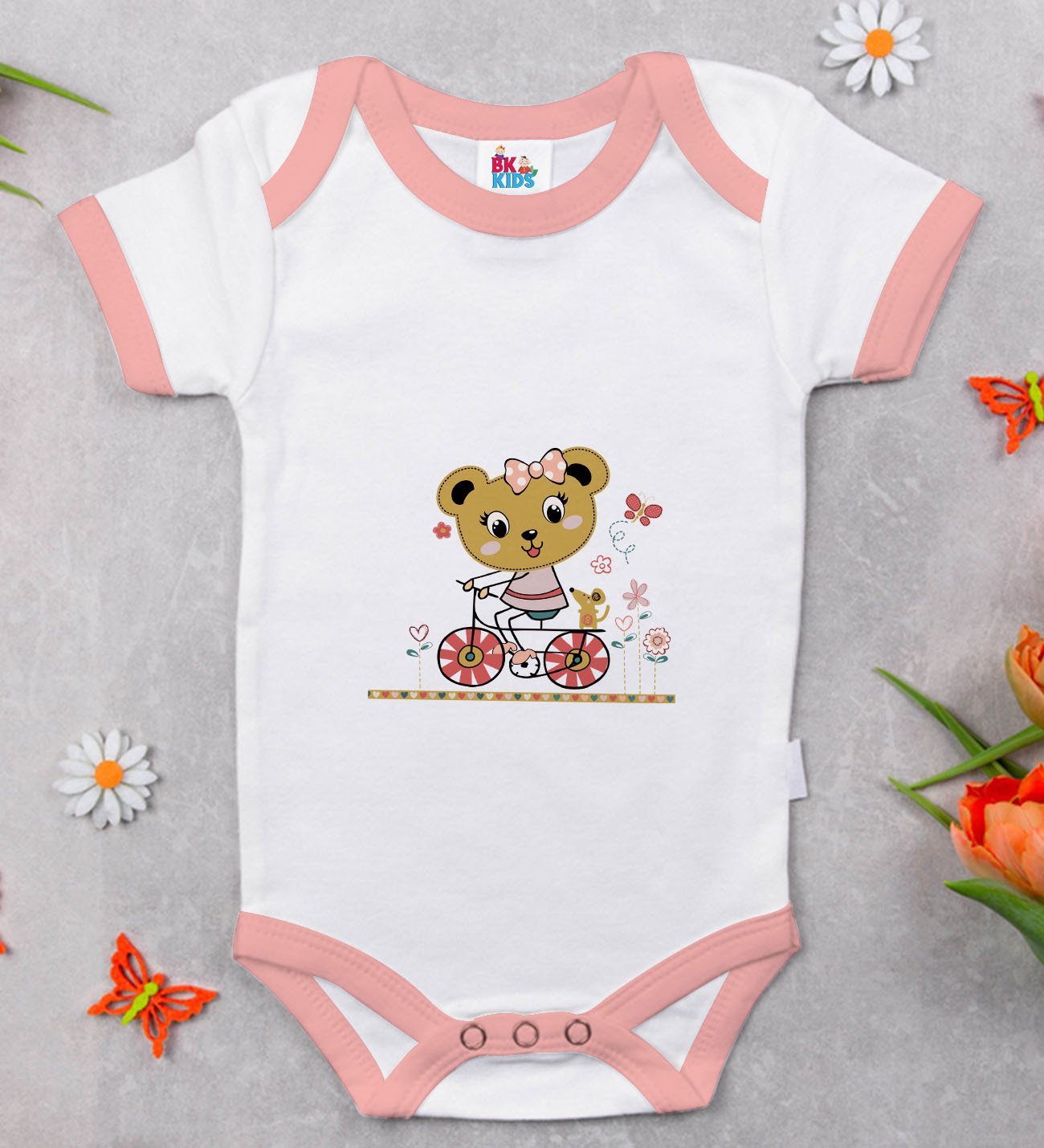 BK Kids Sevimli Ayıcık Tasarımlı Pembe Bebek Body Zıbın-2