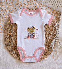 BK Kids Sevimli Ayıcık Tasarımlı Pembe Bebek Body Zıbın-2