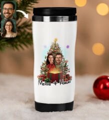 BK Gift Kişiye Özel Sevgili Yılbaşı Karikatürlü Çelik Termos Bardak - 3, Yılbaşı Hediyesi, Yeni Yıl Hediyesi