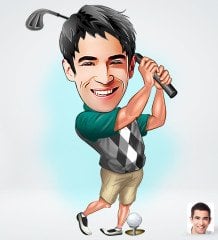 Kişiye Özel Erkek Golfçü Tasarımlı Dijital Karikatür-1