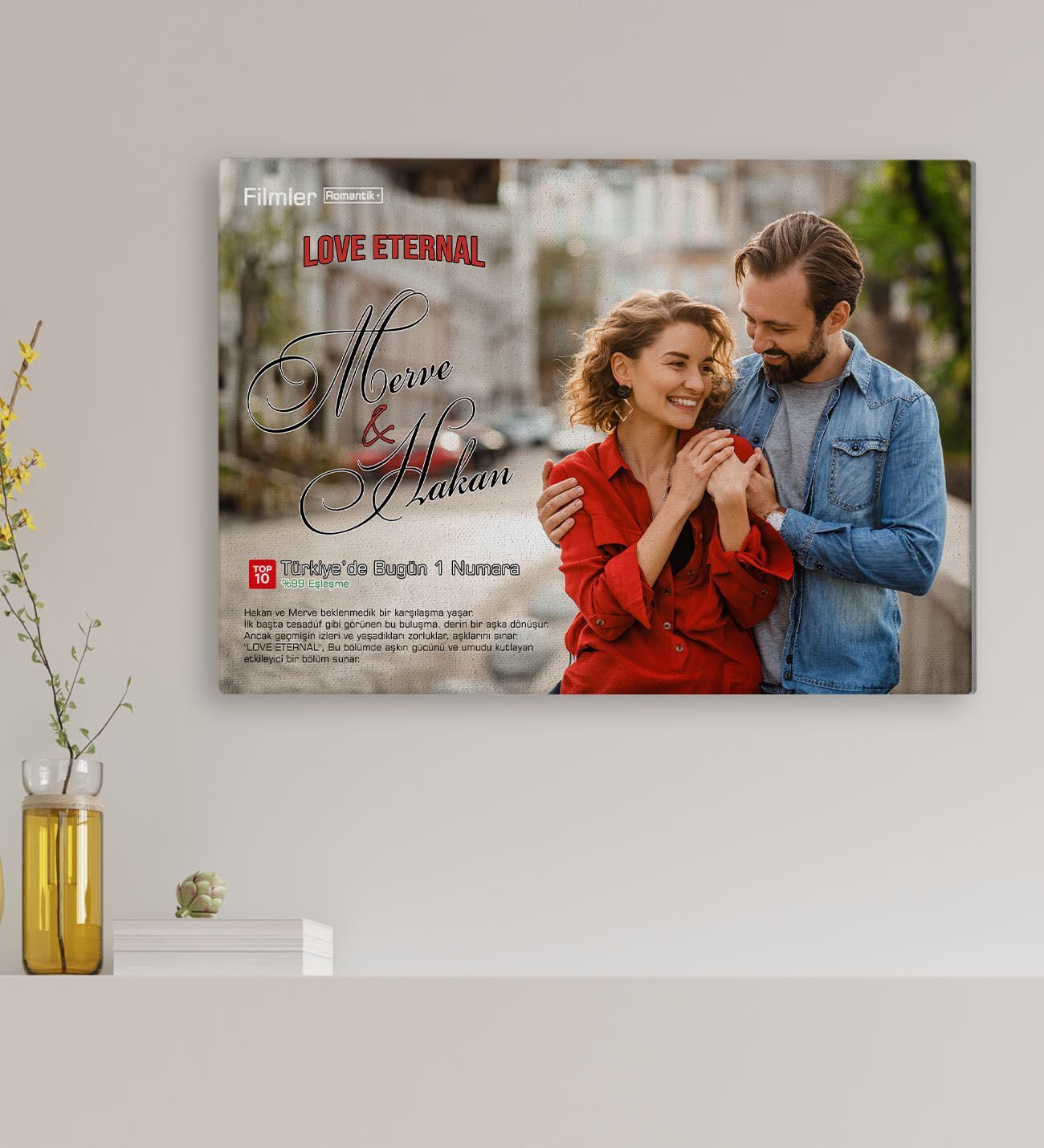 BK Gift Sevgililere Özel Romantik Film Afişi Tasarımlı Kanvas Tablo-2(Sadece Yatay Fotoğraflar İçin), Sevgiliye Hediye, Yıl Dönümü Hediyesi (30x50cm)