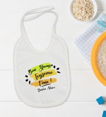 BK Kids Kişiye Özel Beni Yavaşça Teyzeme Verin Tasarımlı Bebek Body Zıbın ve Mama Önlüğü Hediye Seti - Model 1