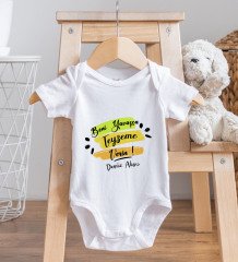 BK Kids Kişiye Özel Beni Yavaşça Teyzeme Verin Tasarımlı Bebek Body Zıbın ve Mama Önlüğü Hediye Seti - Model 1