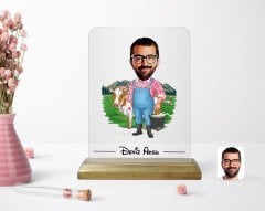 Kişiye Özel Erkek Çiftçi Karikatürlü Ahşap Standlı Çerçeve