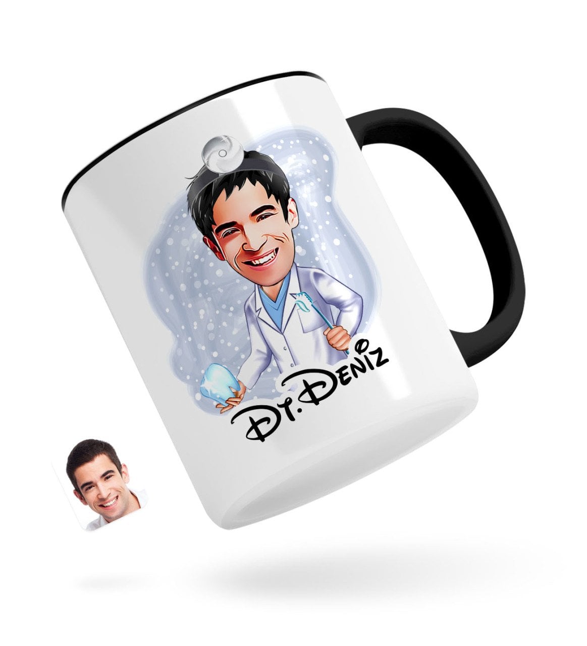 Kişiye Özel Erkek Diş Hekimi Karikatürlü Siyah Kupa Bardak-3
