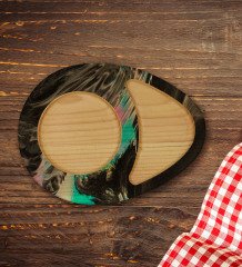 Kişiye Özel Mermer Tasarımlı Doğal Ahşap Tabaklı Türk Kahvesi Fincanı Sunum Seti Model 18