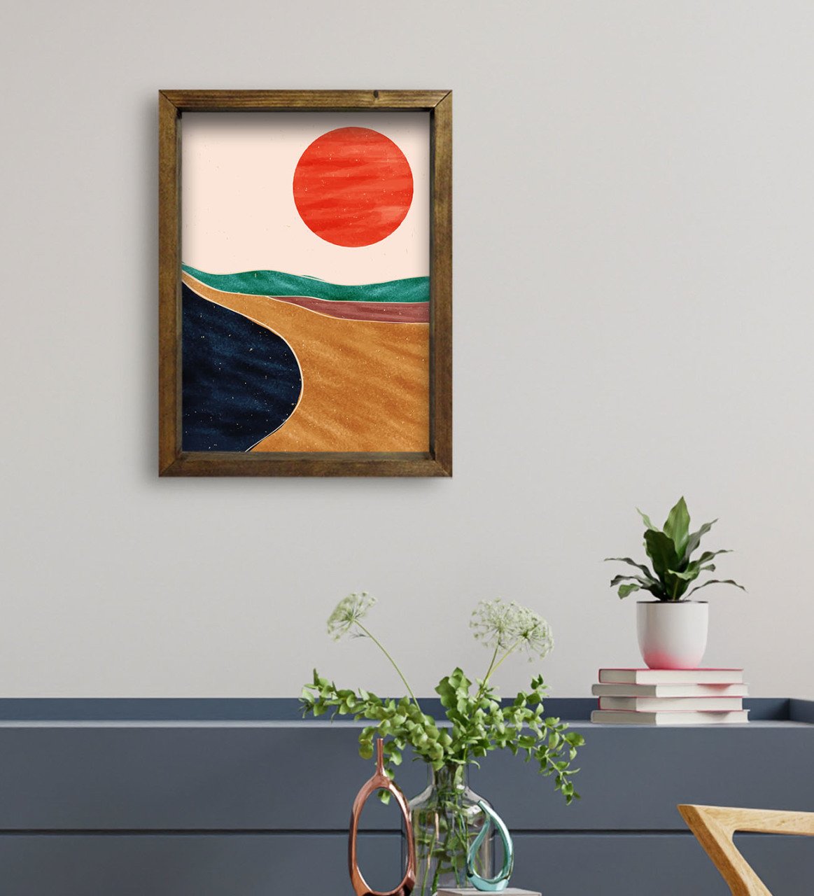 BK Gift Otel Odası Konseptli Doğal Masif Ahşap Çerçeveli Tablo 45x65cm-3