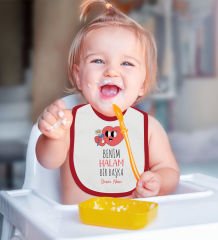 BK Kids Kişiye Özel Benim Halam Bir Başka Tasarımlı Kırmızı Bebek Mama Önlüğü-1